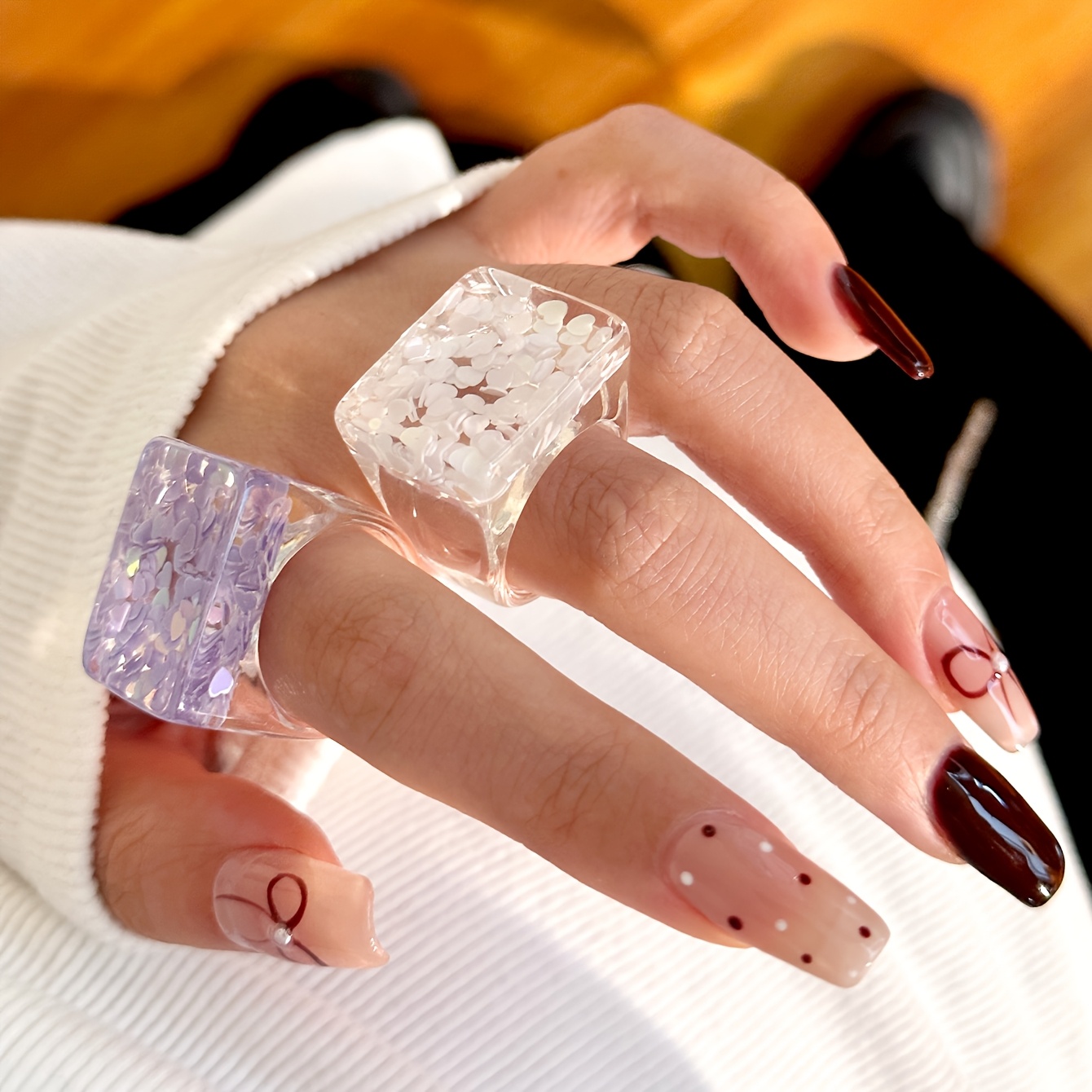 5pcs Floral Accented Resin Stacking Rings for Daily & Vacation Wear